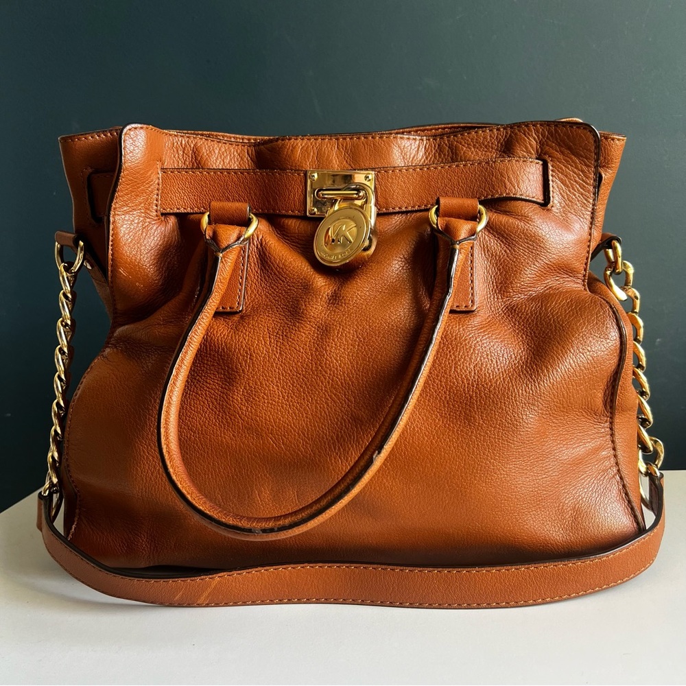 MICHAEL KORS Cognac Satchel Bag with Lock